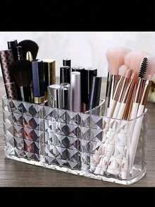 1入組，化妝刷組織盒，鑽石圖案，3格透明化妝刷組織盒，化妝刷收納杯，送禮盒，有趣化妝刷組織盒 - 彩色 - 查看 2