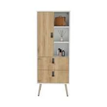 Dresser 52"H Stylish Bedroom Storage Solution With 3 Open Shelves, 2 Drawers, And 1 Door, White / Macadamia,YY Choice
