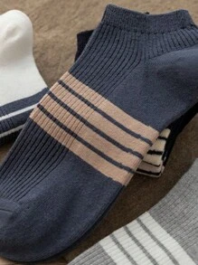 5 双男士条纹短袜，黑白灰色条纹透气薄款低帮运动短袜 - 彩色 - 查看 4