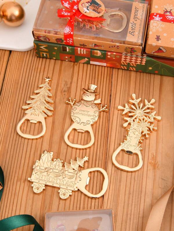 1/4pcs, Wine Opener, Christmas Bottle Opener, Christmas Gift, Snowman Christmas Tree Snowflake Shape Bottle Opener, Christmas Gift, Bar Accessories,Party,Christmas Gifts,Merry Christmas, For Outdoor, Camping