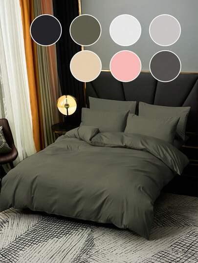 2/3 Stücke Bettbezug-Set, Bettwäsche-Set, einfarbiges hautfreundliches Tröster-Bezug-Set, einfaches Quilt-Bezug-Set, weiches und bequemes Bettwäsche-Set für das Schlafzimmer, mit Reißverschluss, Eckbändern, gewaschenem Mikrofaser-Bettbezug, atmungsaktiv, leicht und seidig glatt, geeignet für alle Jahreszeiten, für Einzelbett/Doppelbett/Kingsize, 1 Stück Bettbezug und 2/1 Stück Kissenbezug, maschinenwaschbar, Raumdekoration, Schlafzimmerdekoration