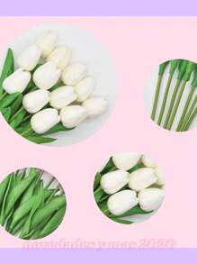 Kit 10 Piezas De Flores Tulipan Artificiales De Calidad Premium, Ramo De Tulipanes Con Toque Real, Flores Artificiales Para Bodas, Habitaciones, Hoteles, Fiestas, Evento, Regalos De San Valentín Y Año Nuevo - Blanco - Ver 3