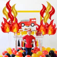 18 piezas Suministros para fiesta de cumpleaños dorados y rojos, Globo de llama de 30 pulgadas de aluminio para fiesta de cumpleaños de bombero, decoración de fiesta con temática de bombero, globo para decoración de fogata y camping, Navidad
