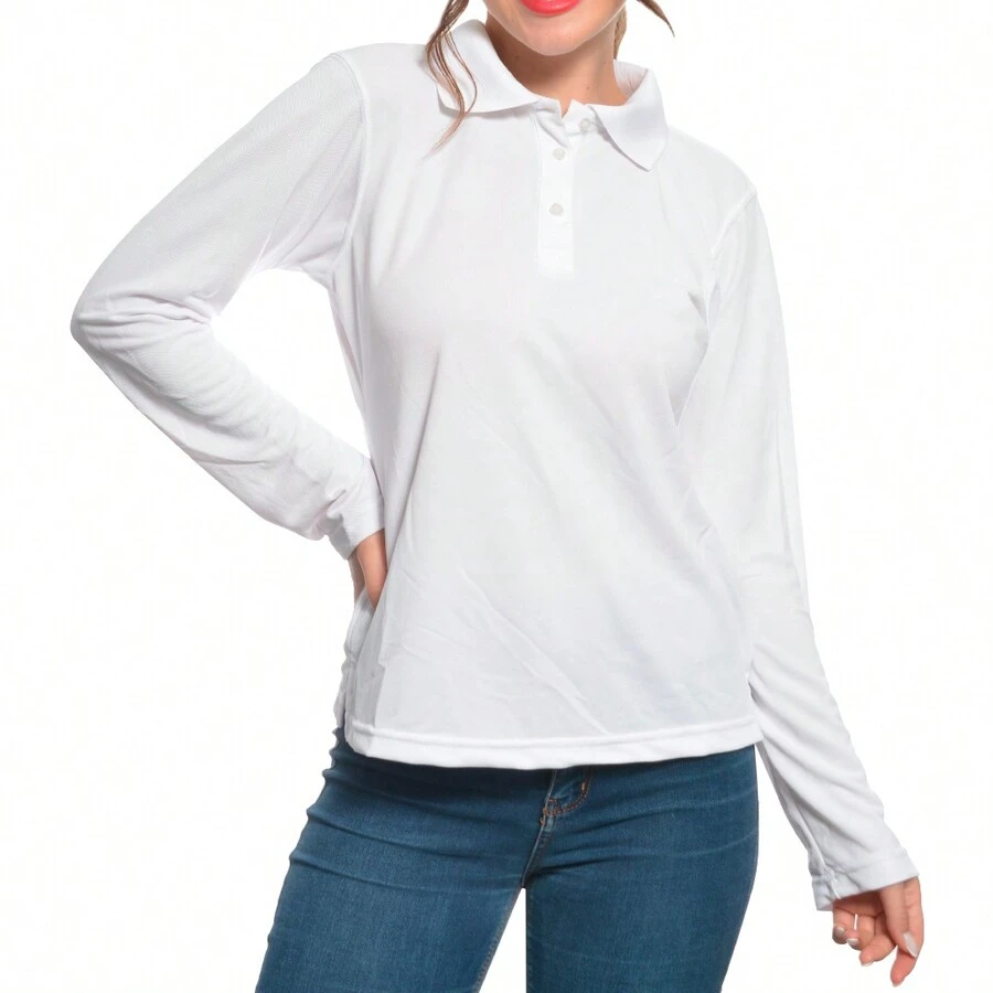 Playera Tipo Polo Mujer Manga Larga - Blanco - Ver 1