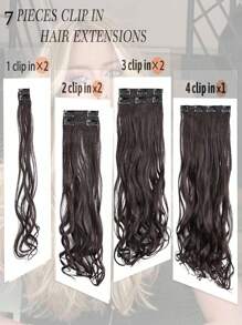 18-30 Inch Long Wavy Clip-In Hair Extensions, 7pcs/Set, Thickened Hair Pieces, Invisible Clip Design, Soft Synthetic Fiber, Black, For Women - Black Brown - View 6