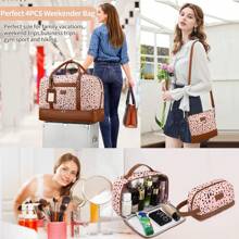 4PCS Weekender Bags For Women Large Overnight Bag Weekend Travel Duffel Bag Carry On Shoulder With Shoe Compartment Canvas Toiletry Bag For Travel Business Gym(Pink Black Dot-FH)