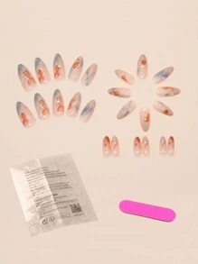 24片短方形3D蝴蝶结美甲贴纸，升级你的美甲，包含1瓶美甲胶水和1个指甲锉，美甲套装 - 彩色 - 查看 3