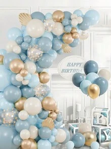 102 件派对蓝金色五彩纸屑气球胶链和 2 件气球配件，完美装饰生日节日活动派对房间墙壁背景，装饰气球拱门套件，圣诞节 - 藍色 - 查看 2