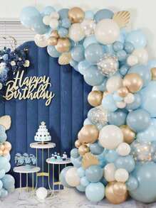 102 件派对蓝金色五彩纸屑气球胶链和 2 件气球配件，完美装饰生日节日活动派对房间墙壁背景，装饰气球拱门套件，圣诞节 - 藍色 - 查看 7