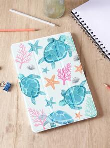 Apple 1pc Green Sea Turtle, Ocean Element Patterned Tablet Protective Case, Anti-Drop, With Pen Slot, Support Sleep/Wake, Compatible With Samsung, And IPad