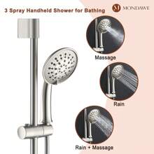 MONDAWE 8 Inch 3-Functions Wall Mounted Rainfall Shower Body Round Top Spray System With Handheld