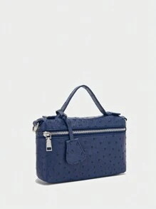 1pc Elegant Women PU Leather Stone/Ostrich/Snake Texture Simple Tote Bag & Cosmetic Bag