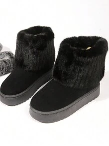 Nuevas botas medianas de caña media para exteriores, botas de nieve altas y beige con forro de peluche para mujer talla grande