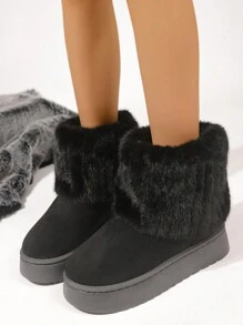 Nuevas botas medianas de caña media para exteriores, botas de nieve altas y beige con forro de peluche para mujer talla grande
