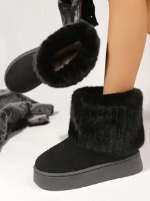 Nuevas botas medianas de caña media para exteriores, botas de nieve altas y beige con forro de peluche para mujer talla grande