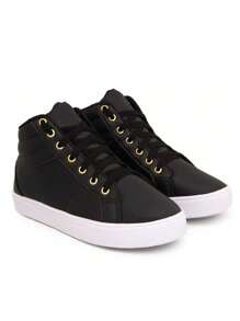 Kit 2 Pairs Women's Basic Star Casual Comfortable High-Top Sneakers Round Toe Lightweight Booties - 黑與白 - 查看 4