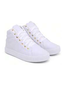 Kit 2 Pairs Women's Basic Star Casual Comfortable High-Top Sneakers Round Toe Lightweight Booties - 黑與白 - 查看 5