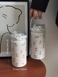 1pc 1000ml Tulip Series Large Capacity Handheld Double-Wall Insulated Tumbler, Keeps Hot/Cold, Water Bottle, Travel Mug, Flat Bottom Cup, Vacuum Flask, Back To School, Holiday Gift, Birthday Present (No Straw) Back To School