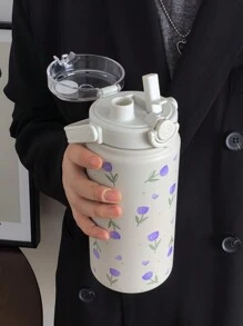 1pc 1000ml Tulip Series Large Capacity Handheld Double-Wall Insulated Tumbler, Keeps Hot/Cold, Water Bottle, Travel Mug, Flat Bottom Cup, Vacuum Flask, Back To School, Holiday Gift, Birthday Present (No Straw) Back To School
