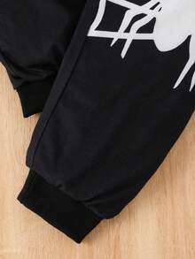 2pcs/Set Kids Autumn/Winter Spider Print Hooded Top And Pants Suits For Boys - Black - View 7