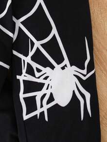 2pcs/Set Kids Autumn/Winter Spider Print Hooded Top And Pants Suits For Boys - Black - View 6
