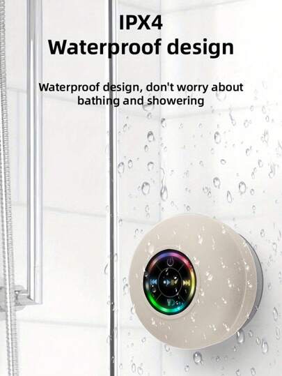 IPX4 Waterproof Speaker, Portable Wireless Speaker With Suction Cup, USB Rechargeable Black Speaker With 2 Hours Play Time 3.7V Battery 5.0 Wireless Version Life For Parties, Bathroom, Travel, Home, And Outdoor (Suction Cups Must Be On A Smooth Surface To Use)