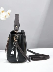 PLANEE 1 件时尚简约 PU 手提包带锁扣，适合日常使用，可肩背、斜挎或手提，配有吊饰，复古压花可拆卸肩带水桶包 - 黑色 - 查看 5