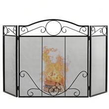 3-Panel Fireplace Screen, Folding Spark Guard With Exquisite Pattern For Baby & Pets, Freestanding Fence For Wood Burner, Open Fire, No Assembly Required, Black - Black - View 1