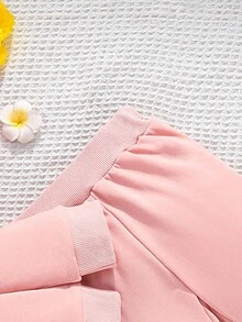 Conjunto de 2 piezas para bebé niña, sudadera con cuello redondo linda y sencilla con decoración de ramo de flores y pantalones de unicolor, para primavera y otoño - Rosa - Ver 7