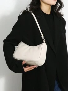 优质纹理单肩包，多功能通勤斜挎包 - 白色 - 查看 2