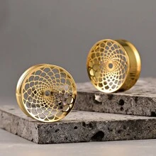 2 PIEZAS Enchufes y túneles para orejas elegantes con patrón de red y calado, hipoalergénicos, de acero inoxidable 316L para perforaciones corporales en orejas estiradas, joyería