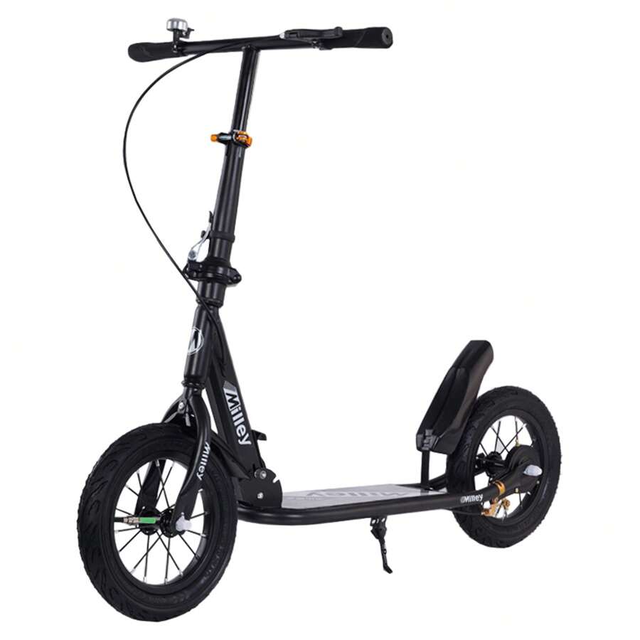 Kick Scooter For Ages 8+,Kid, Teens & Adults. Max Load 220 LBS. Foldable, Lightweight, 12IN Big Wheels, Smooth Ride On Any Terrain - 黑色 - 查看 1