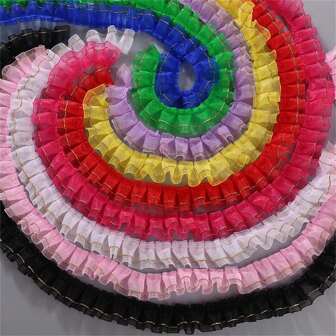 2,5 cm brett band av tylltyg med dubbelt lager med enkel guldkant, veckad kant, gör-det-själv-sypysseltillbehör