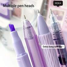 7pcs Gel Ink Rollerball Pens Set - Medium Point 0.5mm, Quick Drying, Lightweight Glass Material - Smooth Writing For Office And School Use.Halloween And Christmas Kawaii Holiday Gifts(Blueberry Jam+Dolphin Ruler 4 Pieces Set)