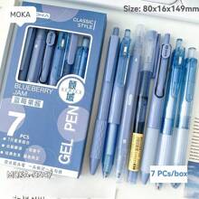 7pcs Gel Ink Rollerball Pens Set - Medium Point 0.5mm, Quick Drying, Lightweight Glass Material - Smooth Writing For Office And School Use.Halloween And Christmas Kawaii Holiday Gifts(Blueberry Jam+Dolphin Ruler 4 Pieces Set)
