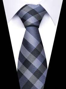 AlanKing 1pc Men's Dark Blue Plaid Striped Paisley Necktie Formal And Party Accessories For Men's Gift Men Necktie