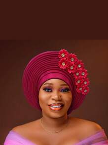 Traditional African & South American Layered Floral Headdress, Nigerian Gele Headwrap, Suitable For Daily Wear, Weddings, Parties, Gatherings, And Ideal Mother's Day Gift