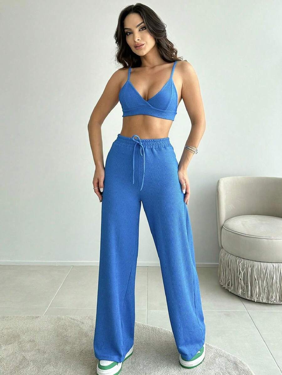 Ana Ruga Women's Set Top With Straps And Drawstring Pants And Elastic Waist - 藍色 - 查看 1