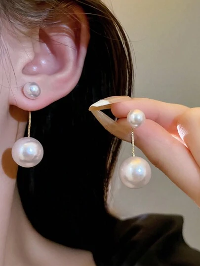 1 对人造珍珠装饰女士耳环，大号和小号人造珍珠吊坠耳环，长耳环，优雅流苏人造珍珠耳环，复古轻奢耳环，新娘耳环，适合婚礼、约会、派对、女士珠宝礼物优雅万圣节
