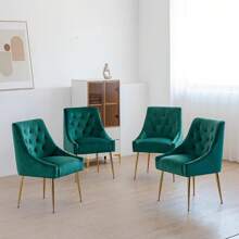 LONXIU Dining Chair Set Of 6 With Thick Velvet Fabric Padded Seat, Metal Legs, Kitchen Chair Modern Design, For Kitchen Dining Room, Living Room, Bedroom - màu xanh lá - Xem 5