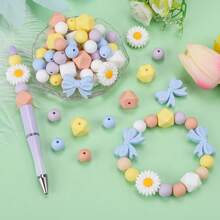 66pcs Silicone Bead Bulk Kit, 22mm Daisy Focal Bead Bow Spacer Bead, For DIY Jewelry Making, Bracelets, Keychains, Beaded Pens, Necklaces And Pendants Home Decor Items Handmade Craft Accessories Valentines - Daisy Bow Combo Pack - View 2