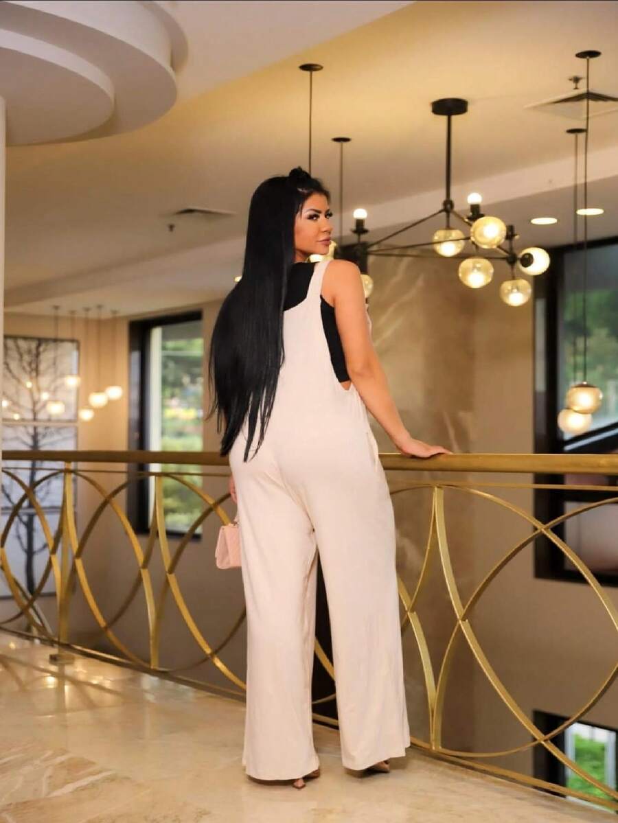 Ana Visco Lycra Jumpsuit Without Pocket - 杏色 - 查看 1