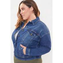 Women's Plus Size Drop Shoulder Boyfriend Denim Jacket - M Medium Blue Rips - View 7