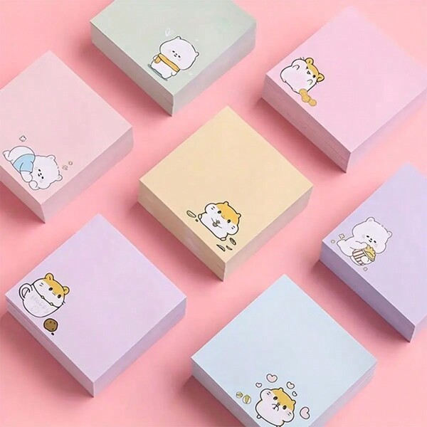 1/4 Set, 80pcs Solid Color Cartoon Sticky Notes, Portable Tear-Off Memo Pads Back To School