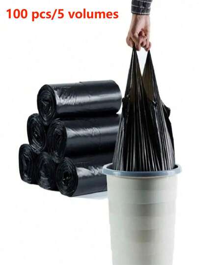 100 pezzi/5 volumi, sacchi dell rifiuti neri monouso per uso domestico, stoccaggio in cucina, pulizia, rifiuti animali, buste di plastica per uso professionale e industriale, sacchi della spazzatura per ufficio, negozi, cucina, bagno, camera da letto, casa