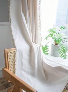 Bubaba 1 件针织提花窗帘,波西米亚农舍亚麻混纺遮光窗帘,适用于家庭、卧室、客厅、厨房、餐厅、咖啡厅、玄关、窗帘杆口袋,四季家居使用 - 乳白色 - 查看 5