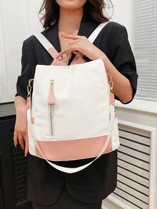 1 Ví Ba Lô Colorblock Dành Cho Nữ, Túi Đeo Vai Nổi Hình Học, Túi Đựng Laptop Du Lịch Chống Trộm, Ba Lô Du Lịch Chống Trộm, Túi Đi Học Dung Tích Lớn Chống Nước, Ba Lô Du Lịch Đeo Vai Hai Chiều Nhẹ, Túi Đi Học Dung Tích Lớn, Túi Đeo Vai Hai Chiều Nhẹ - Nhiều màu - Xem 5