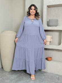 Plus Long Tres Marias Loose Flowing Dress - Baby Blue - View 3