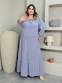 Plus Long Tres Marias Loose Flowing Dress - Baby Blue - View 5