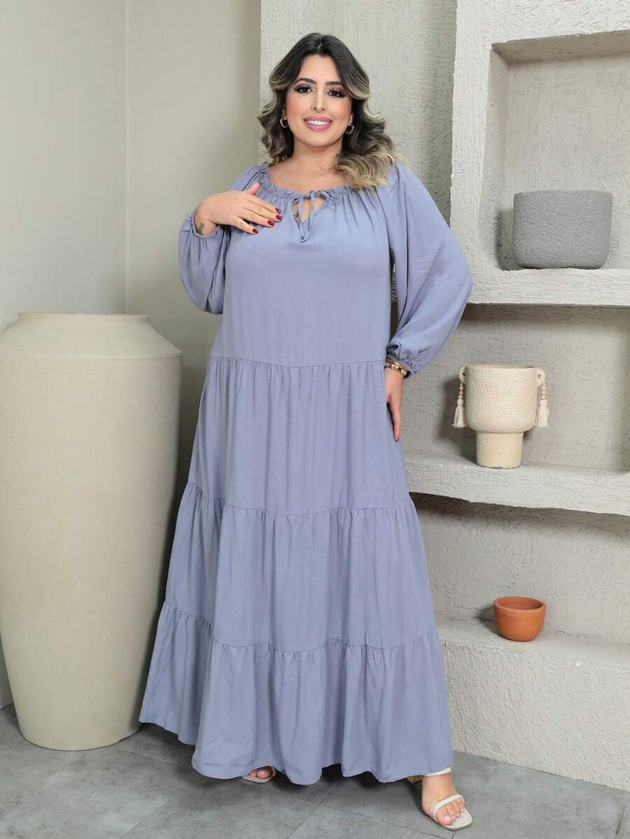 Plus Long Tres Marias Loose Flowing Dress - Baby Blue - View 1